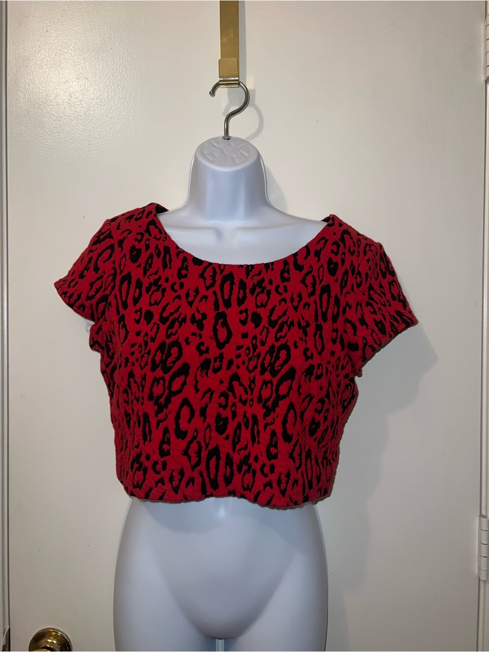 Express Red and Black Leopard Print Crop Top